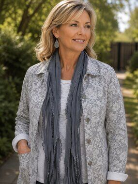 Gray Silver Edge Flutter Scarf Lightweight Women Accessory